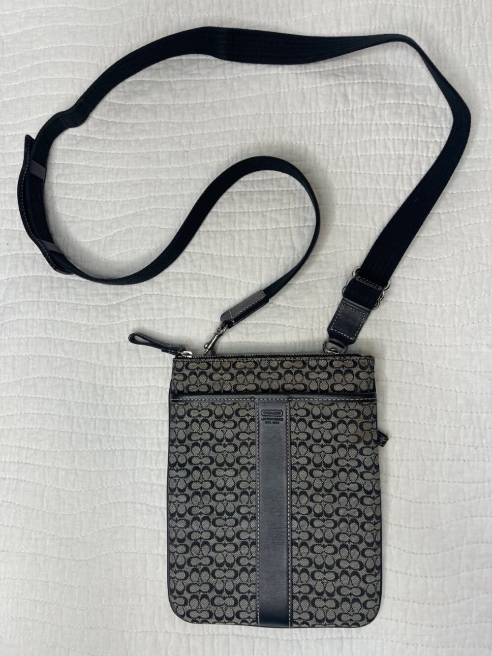 Coach Swingback Crossbody Bag Black Signature Print Leather Lightweight Travel